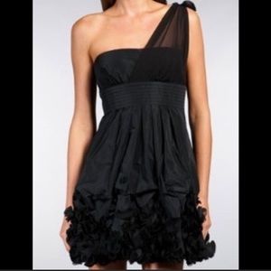BCBG Max Azria Black One Shoulder Taffeta Dress